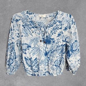 Elan Tropical Print Crop Top Cotton Size Small